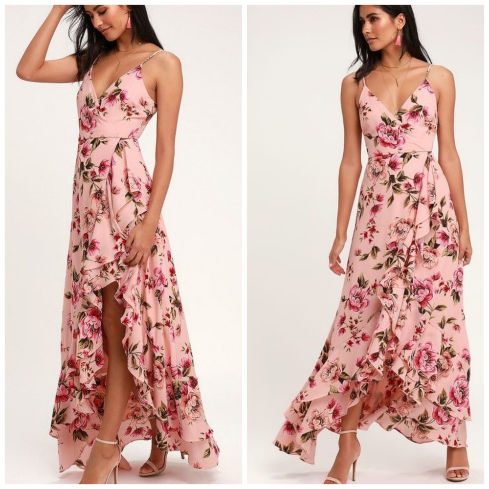 🆕️ Lulu's Pink  Floral Maxi Dress Size Large
